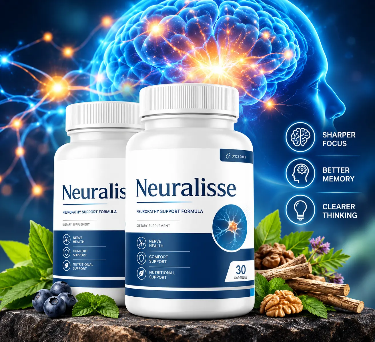 Neuralisse daily nerve support supplement bottles for adult wellness and nerve health